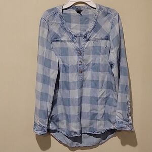 ❤ EDDIE BAUER HALF BUTTON CHAMBRAY GINGHAM SHIRT, XS